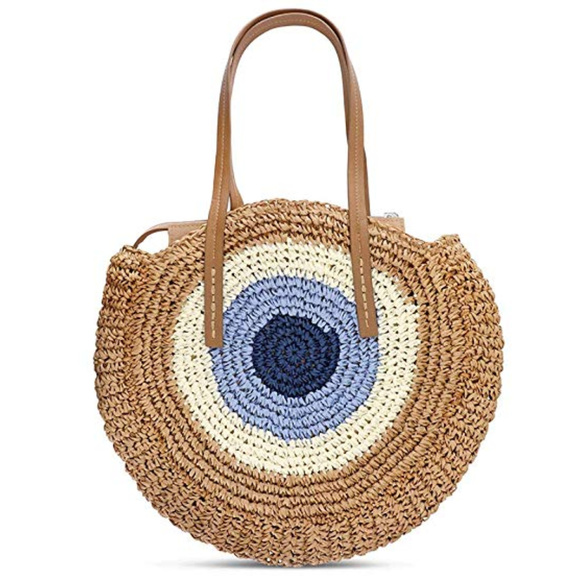 Handbags - Large evil eye straw handbag beach bag